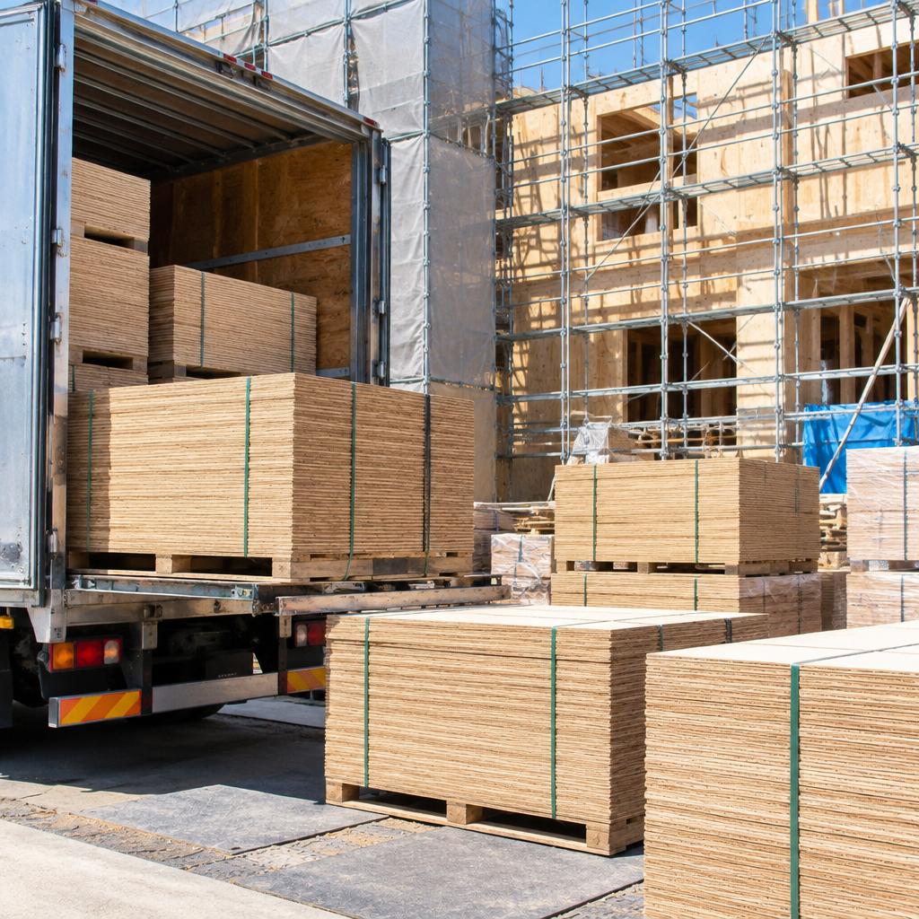 合板・ベニヤ板の大量搬入も、現場を止めずにスムーズに。東海エリアの荷揚げはBAKUGEKIにお任せ！